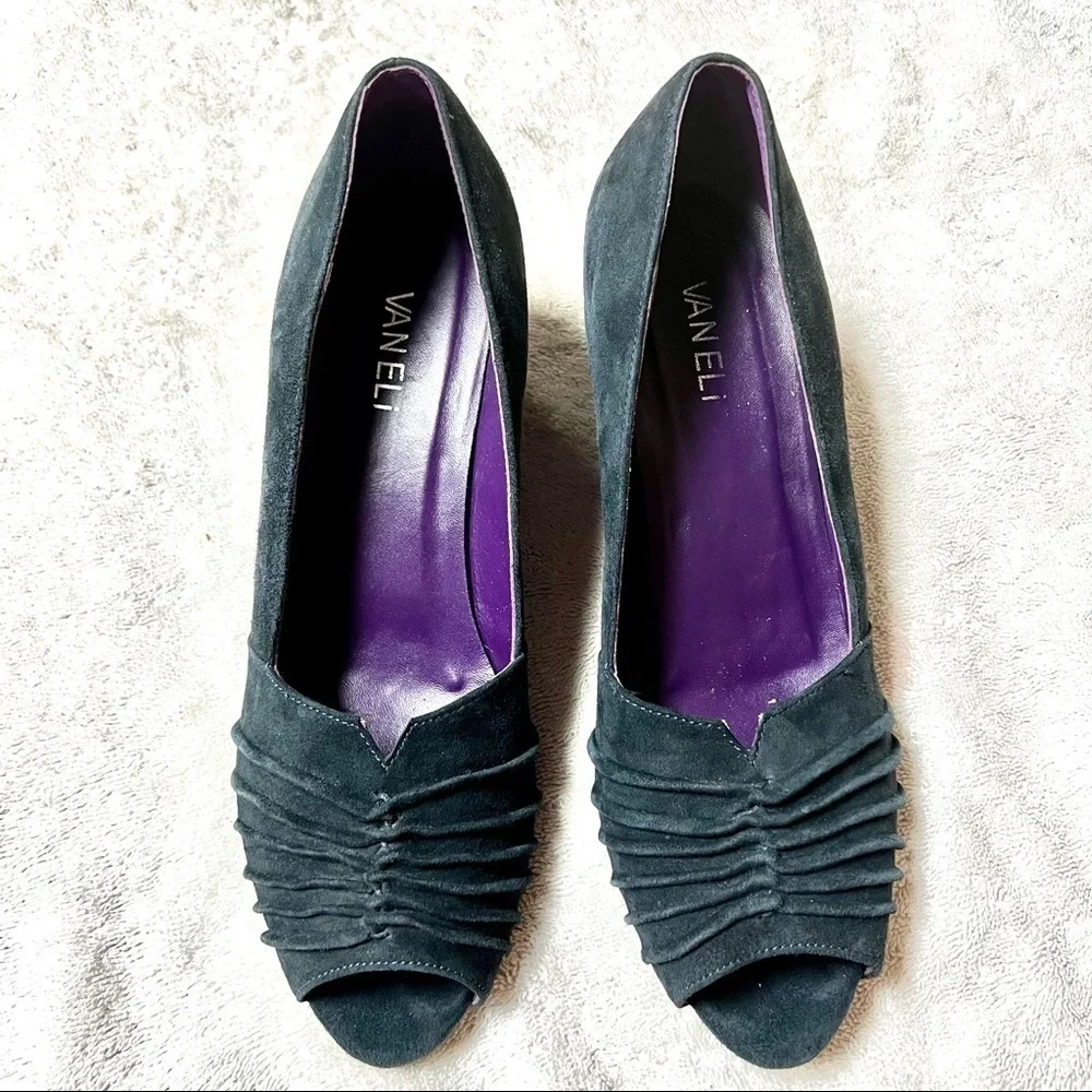 VANELI Women's Pewter Navy peep toe wedge Shimmer size 9N